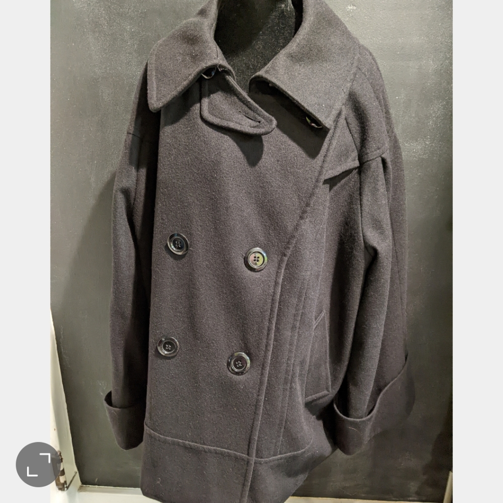 Attention Plus Size Black Pea Coat Jacket
